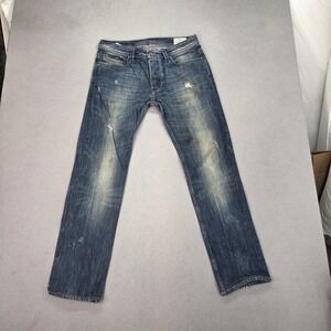 Diesel Larkee-Zip Jeans Mens 31x32 Blue Straight Distressed Stained 008B9